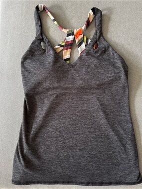 Trina Turk Recreation Charcoal Gray Tank with Striped Racerback Accent